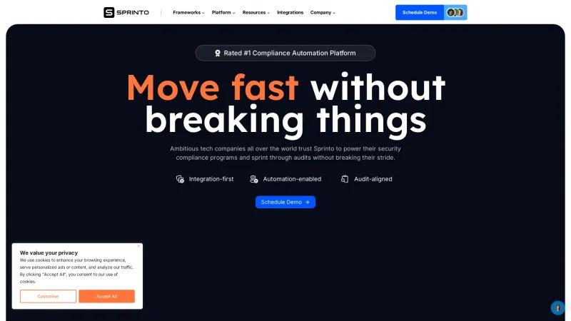 Homepage of Sprinto