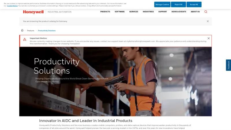 Homepage of Honeywell Productivity Solutions