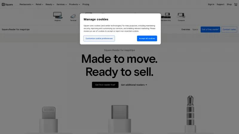 Homepage of Square Card Reader