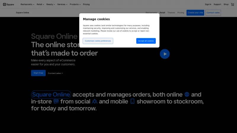 Homepage of Square Online