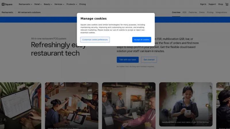 Homepage of Square for Restaurants