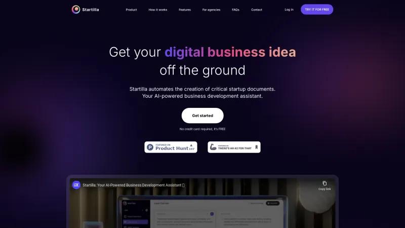 Homepage of Startilla