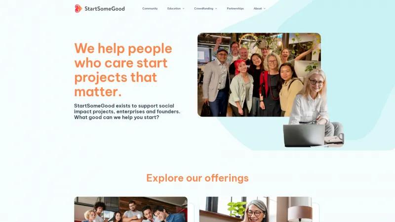 Homepage of StartSomeGood