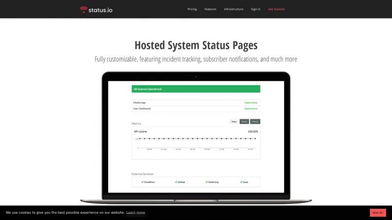 Homepage of Status.io