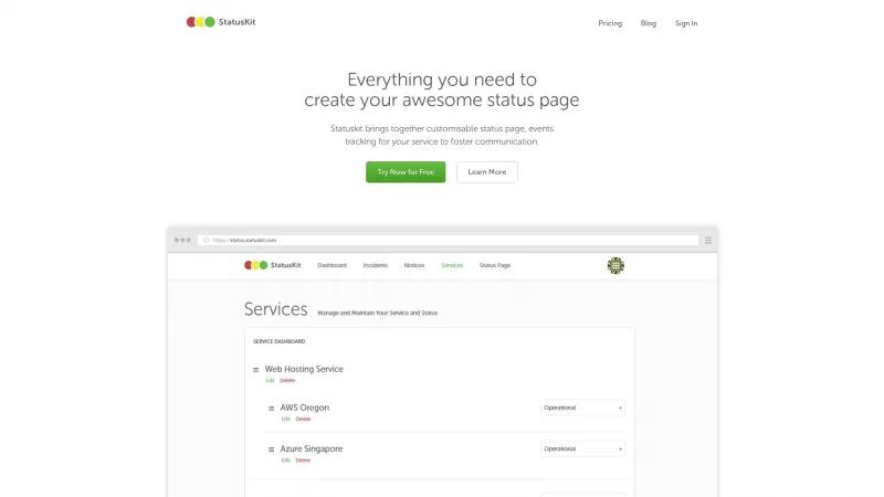 Homepage of StatusKit