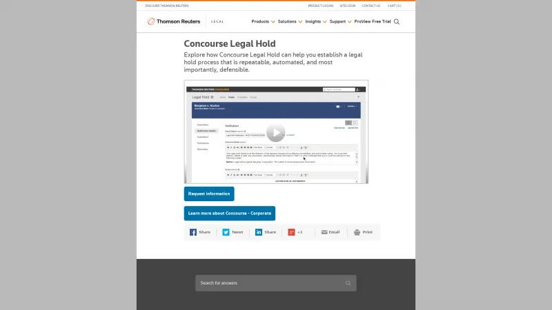 Homepage of Concourse Legal Hold