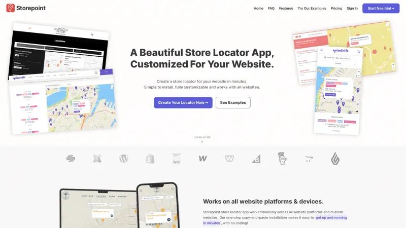 Homepage of Storepoint Store Locator