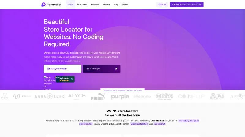 Homepage of StoreRocket Store Locator