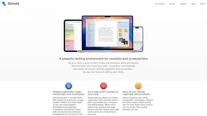 Homepage of Storyist