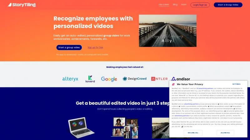 Homepage of StoryTiling