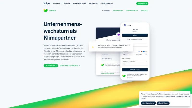 Homepage of Stripe Climate