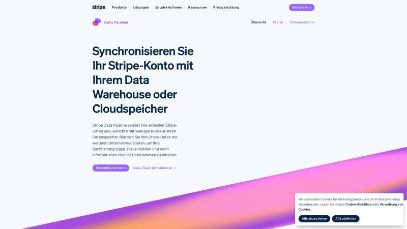 Homepage of Stripe Data Pipeline