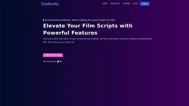 Homepage of Studiovity Screenwriting