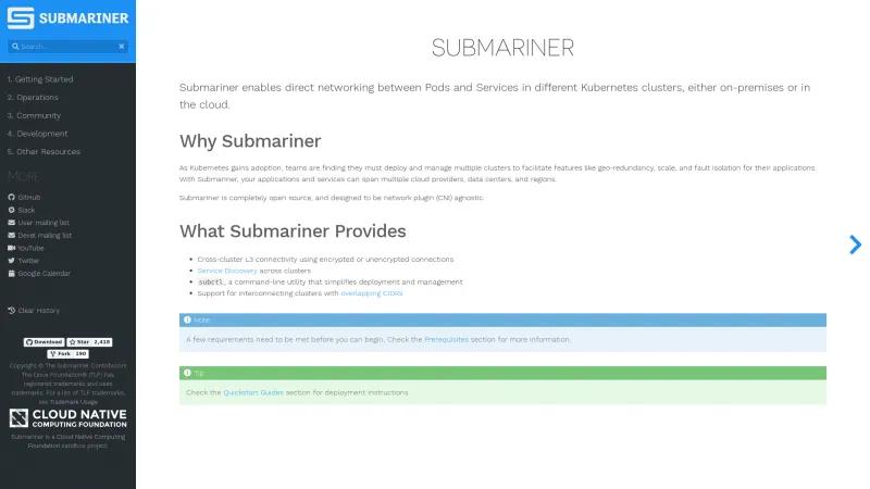 Homepage of Submariner