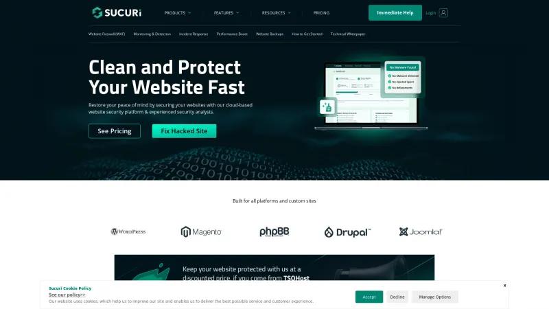 Homepage of Sucuri