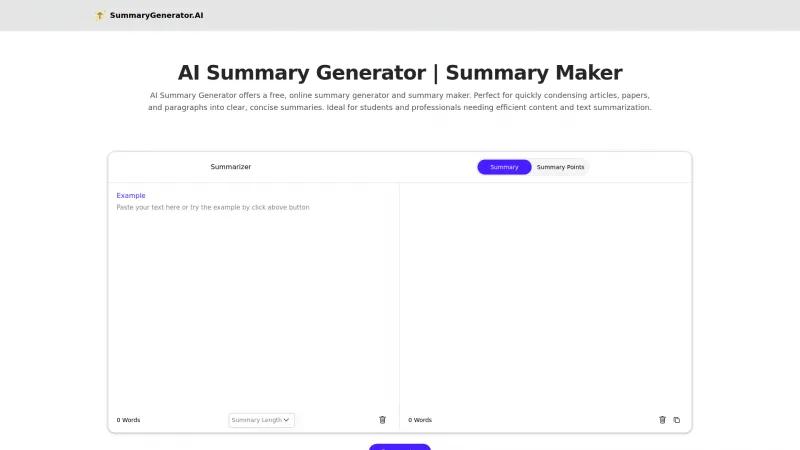 Homepage of SummaryGenerator.AI