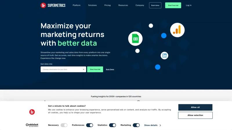 Homepage of Supermetrics