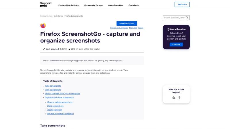 Homepage of Firefox ScreenshotGo