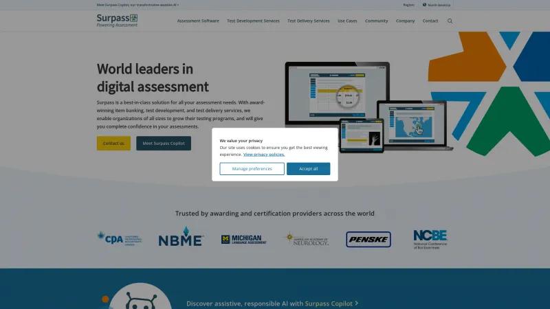 Homepage of Surpass Assessment Platform