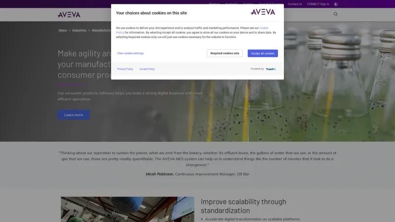 Homepage of AVEVA Food and Beverage, CPG