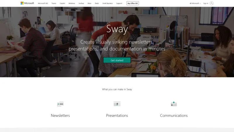 Homepage of Microsoft Sway