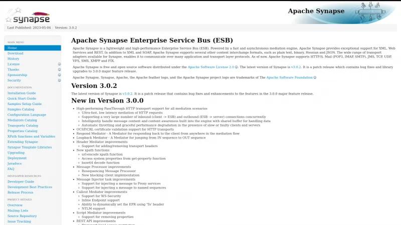 Homepage of Apache Synapse