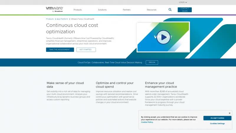 Homepage of VMware Tanzu CloudHealth