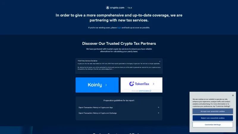 Homepage of Crypto.com Tax