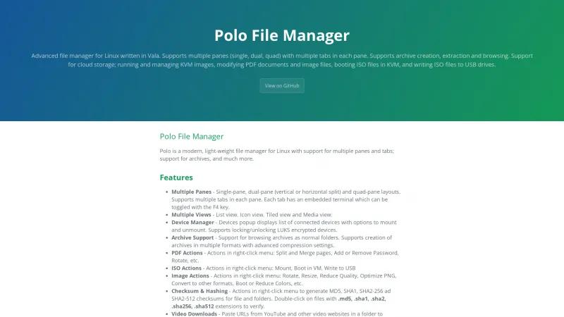 Homepage of Polo File Manager