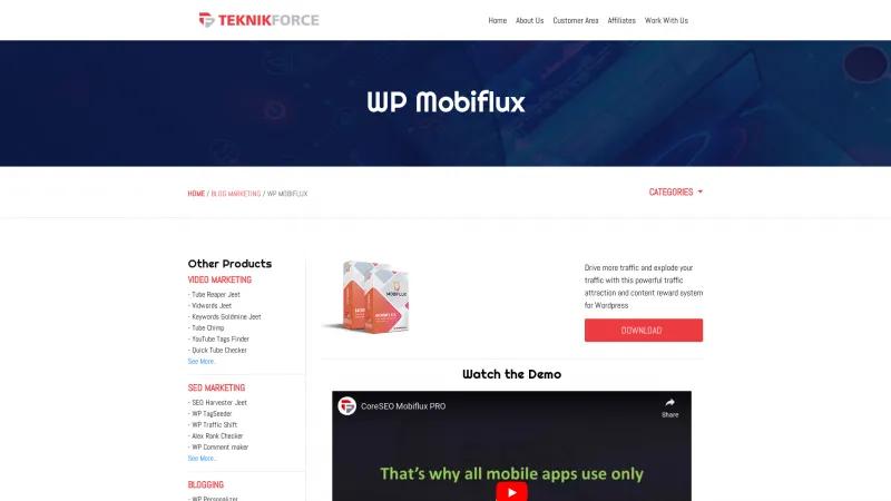 Homepage of Mobiflux