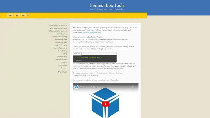 Homepage of PentestBox