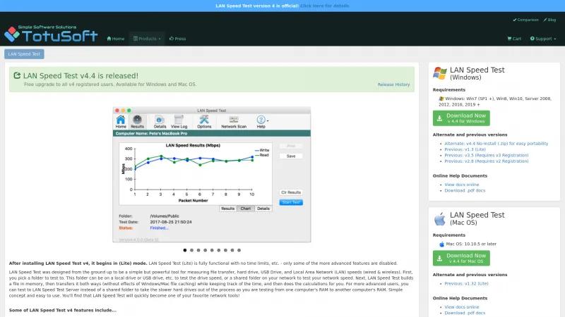 Homepage of LAN Speed Test