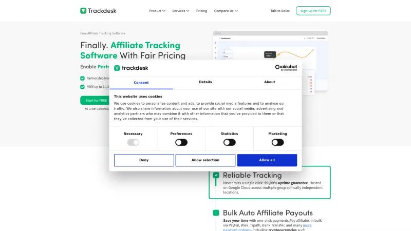 Homepage of Trackdesk