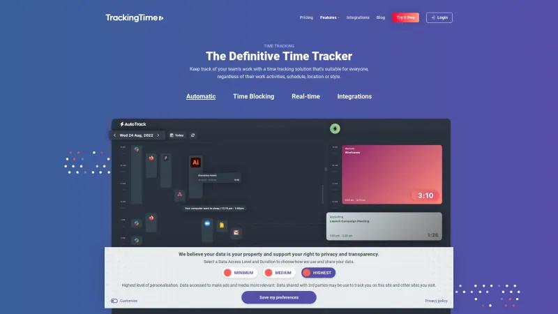 Homepage of TrackingTime