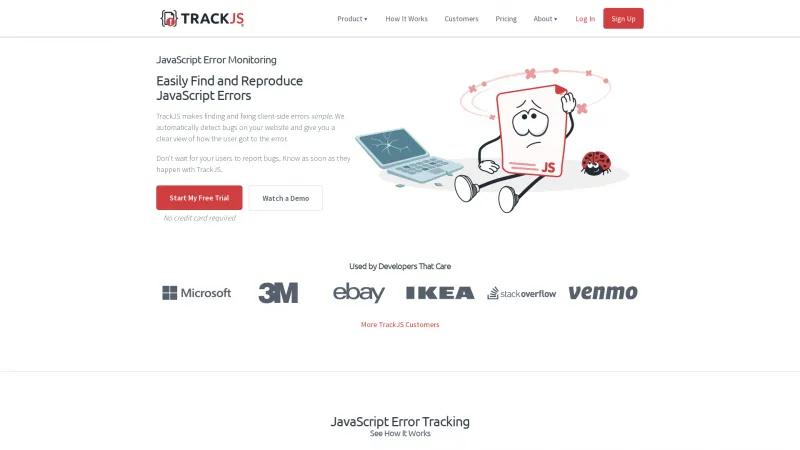 Homepage of TrackJS