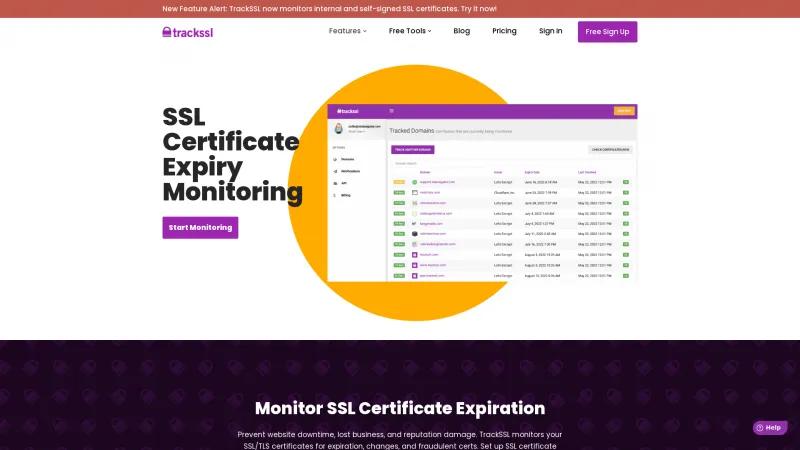 Homepage of TrackSSL