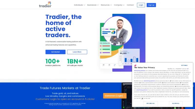 Homepage of Tradier