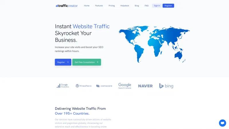 Homepage of Traffic Creator