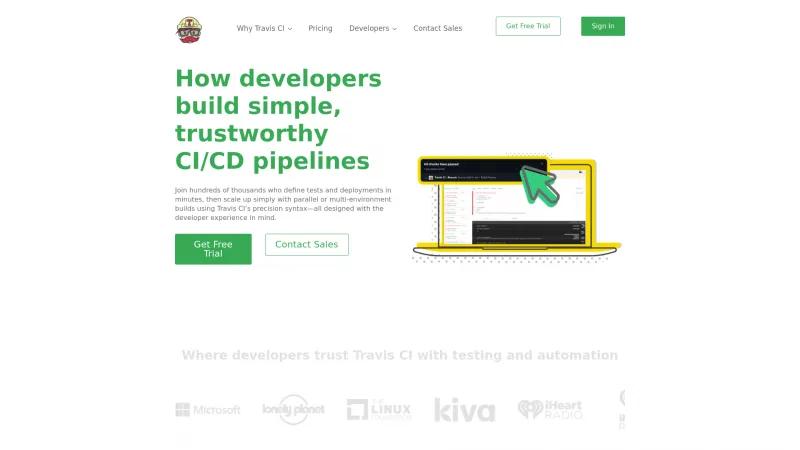 Homepage of Travis CI