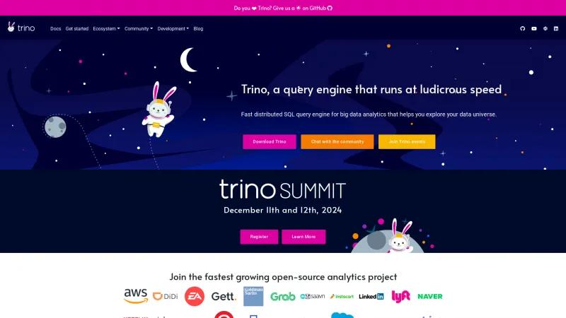 Homepage of Trino