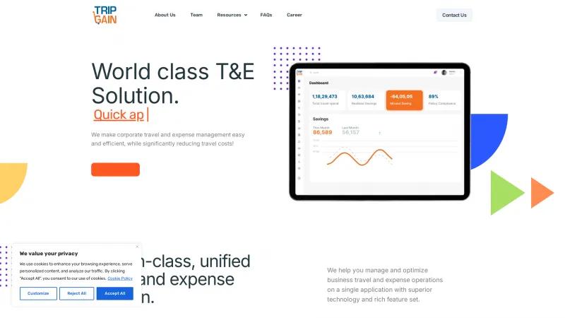 Homepage of Tripgain
