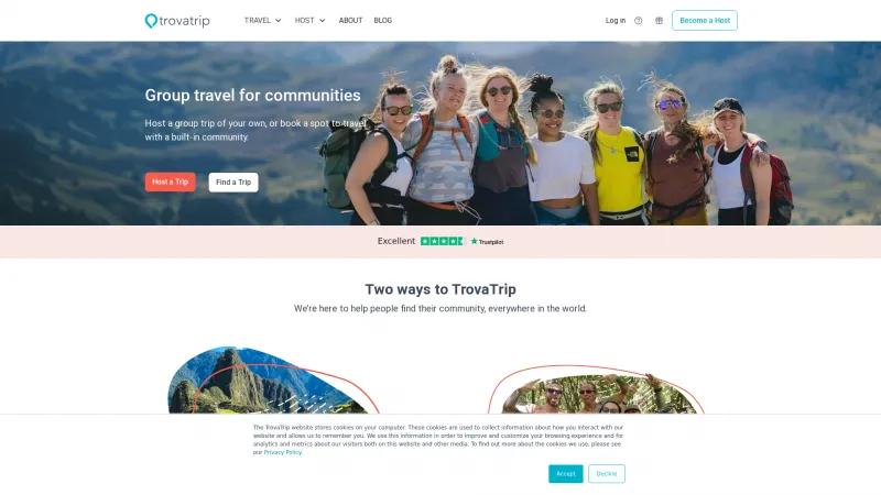 Homepage of TrovaTrip