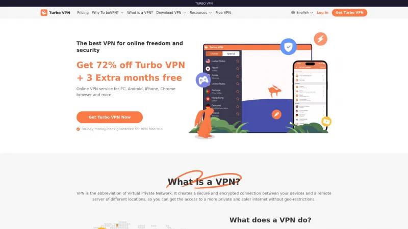 Homepage of Turbo VPN