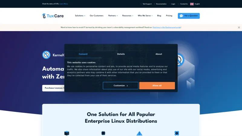 Homepage of KernelCare Enterprise