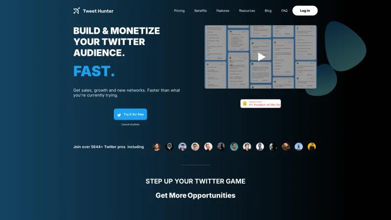 Homepage of Tweet Hunter