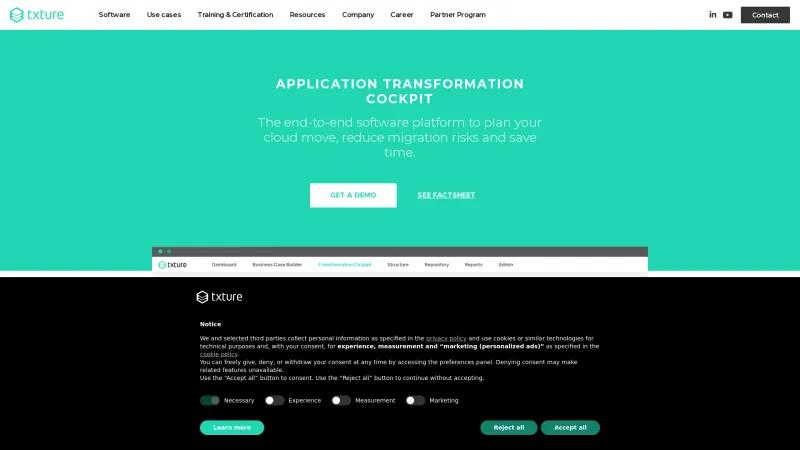 Homepage of Txture Cloud Transformation