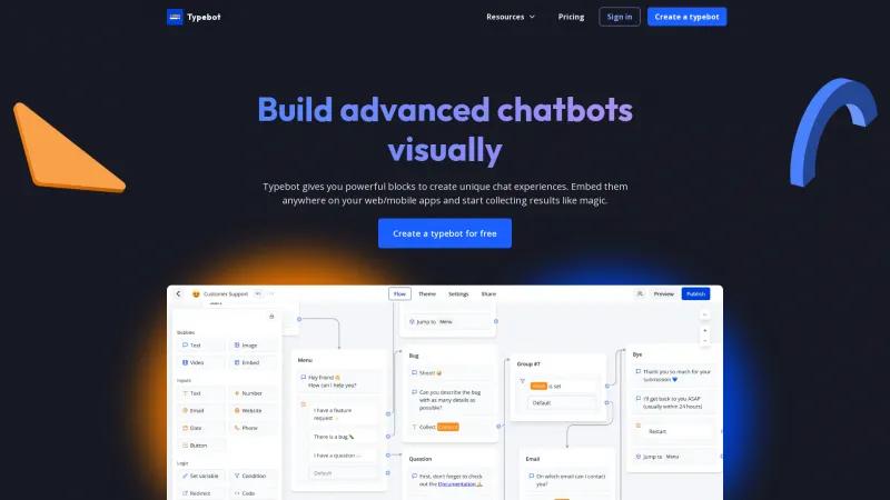 Homepage of Typebot