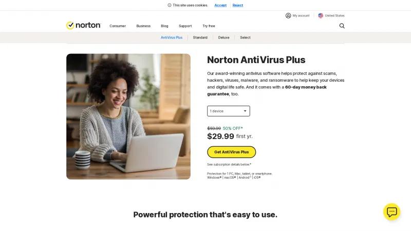 Homepage of Norton AntiVirus Plus