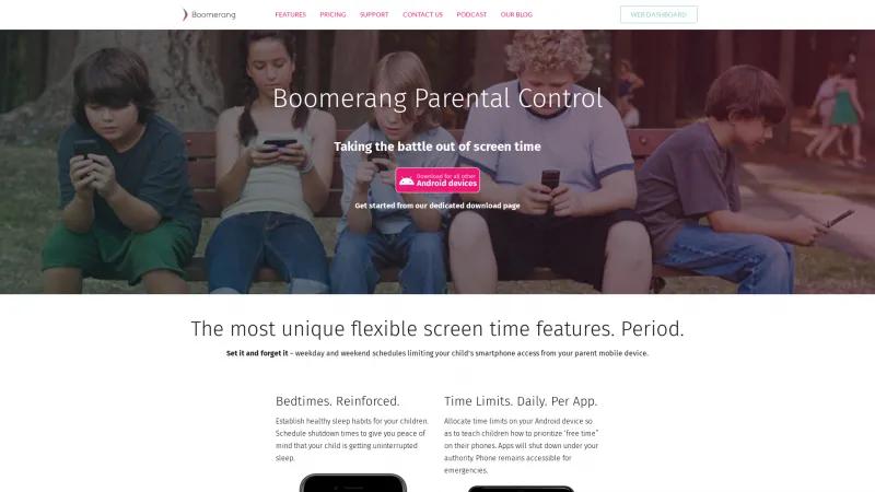 Homepage of Boomerang Parental Control