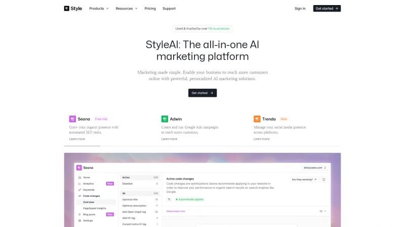 Homepage of StyleAI